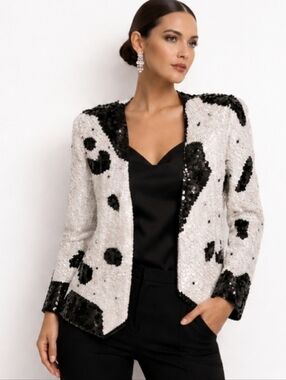 Creative Creations | Vintage Black White Silk Sequin Jacket